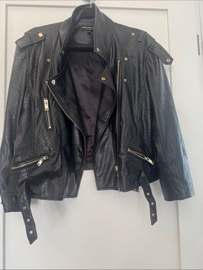 Generation Love Perforated Black Leather Moto Jacket with Gold Hardware